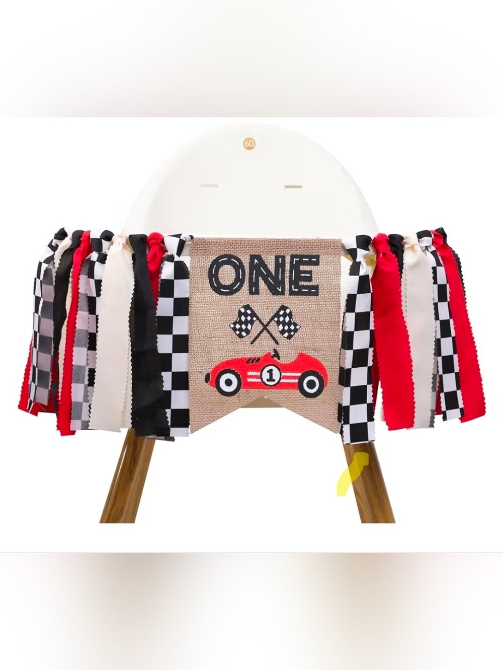 Race Car One High Chair Banner- Red, Black & White